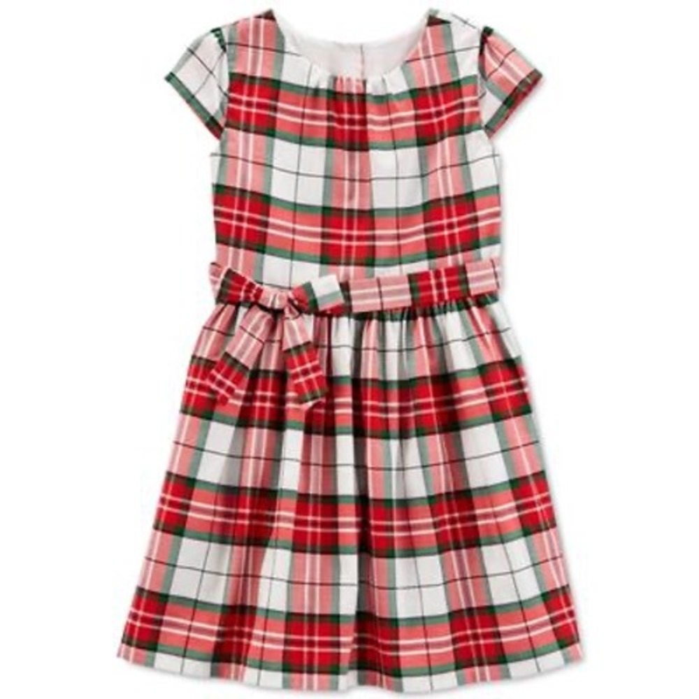 Carter's Little Girls Holiday Plaid Sateen Dress - Red‎ - Size 6-6X